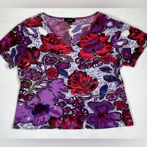 KAKTUS Women's Short Sleeve Floral Beaded Tee Shirt Grandmacore Artsy Size Large